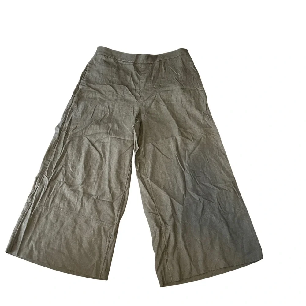 Banana Republic Wide Leg Cropped Pants Olive Green Linen Blend Trousers Womens